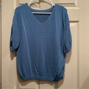 Blue Knit V-Neck Sweater